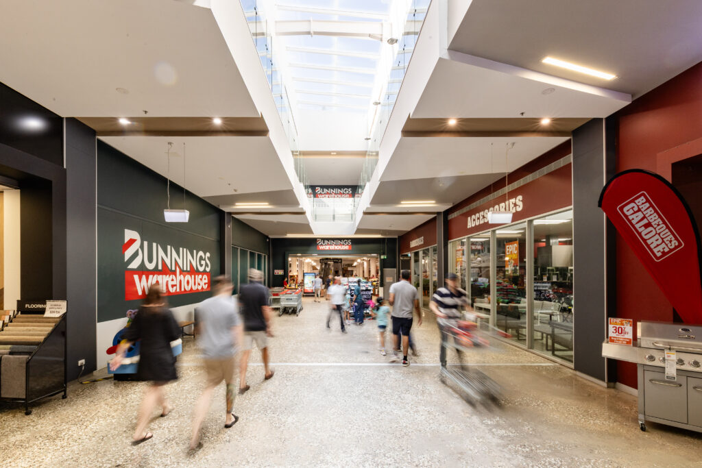 External shot of Bunnings warehouse and Barbeques galore - large format retail stores
